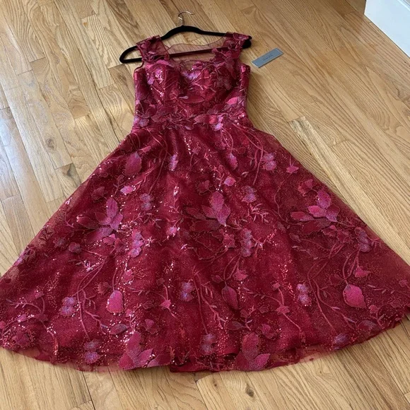 TERI JON floral embroidery w sequins midi dress